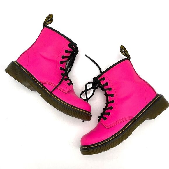 Dr. Martens Junior 1460J 8-Eye Combat Boot Hot Neon Pink Leather Girls Size 1 - Picture 9 of 16